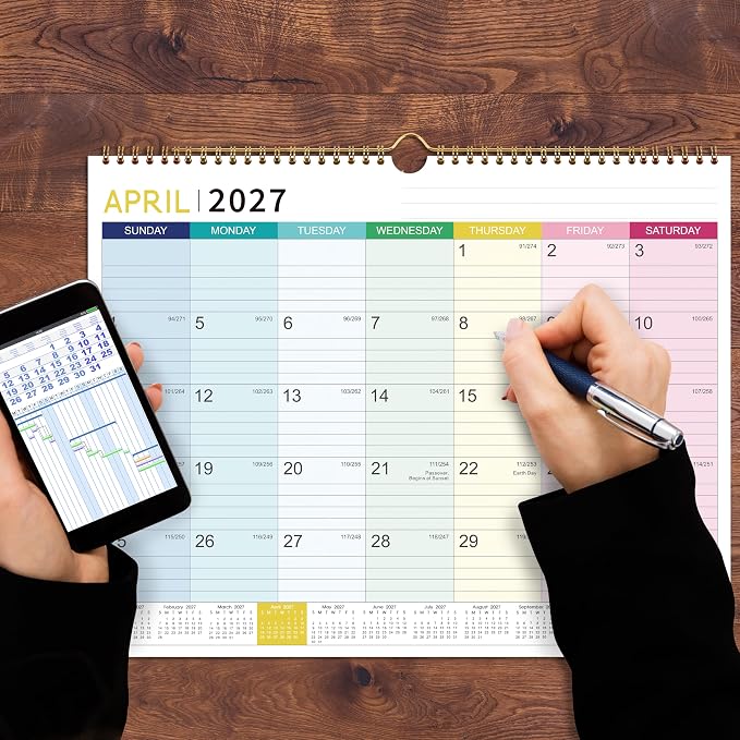 Calendar 2026-2027- Wall Calendar 2026-2027, July 2026 - December 2027, 18 Monthly Calendar with Thick Paper, 15" x 11.5", Hanging Hook - Colorful Lump