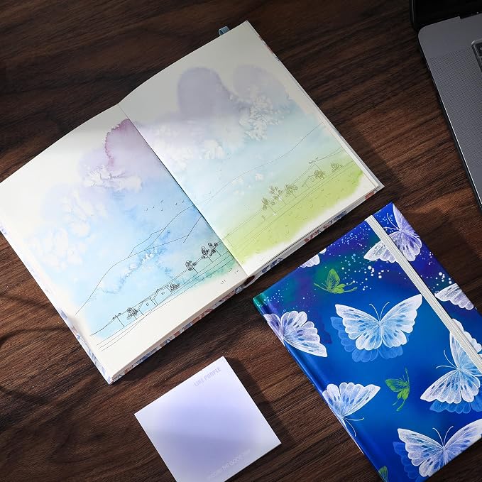 SIIXU A5 Colorful Journal Notebook, 192 Aesthetic Colored Pages, Blank | Hand-illustrated by an Artist, Elastic Closure, 2 Ribbon Bookmark, Unique Beautiful Pages, 100gsm No-bleed Paper,Lay-flat