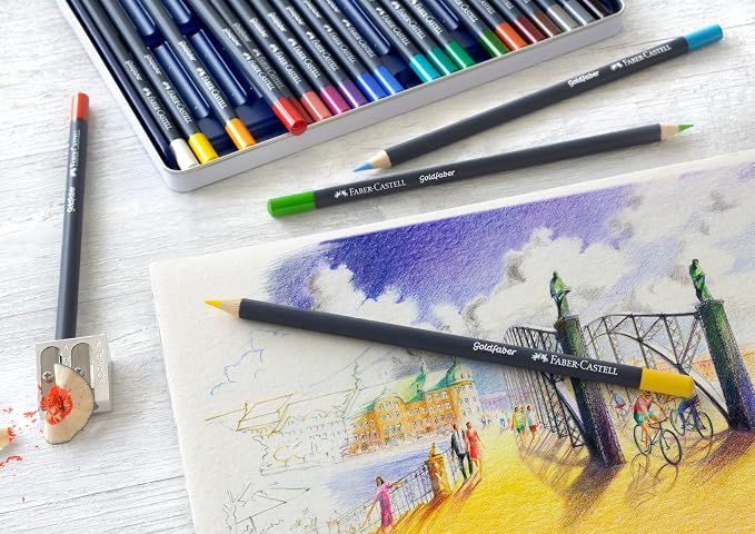 Faber-Castell Creative Studio Goldfaber Wood Cased Color Pencils - Tin of 12 Colors