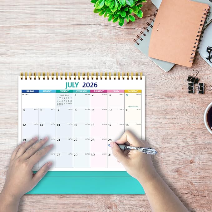 Desk Calendar 2026-2027 - Standing Flip Desktop Calendar 2026-2027, 18 Months Jul 2026 - Dec 2027, 10" x 8", Large with Notes, To-Do, Yearly Overview, Thick Paper, Great for Easy Planning - Multicolor