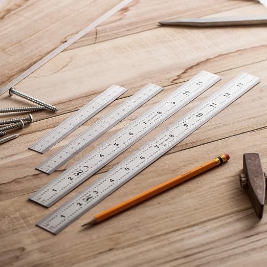 Mr. Pen- Machinist Ruler, 4 Pack, (6, 8, 12, 14 Inch) | Stainless Steel Metric & Imperial, Precision Measuring Tool, 1/64", 1/32", 0.5 mm Graduation for Engineering, Carpentry