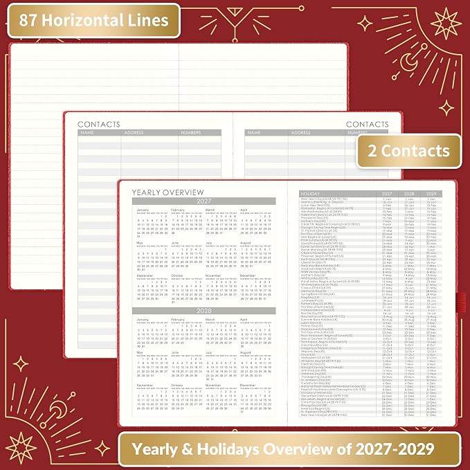 2027 Planner - 2027 Weekly Monthly Planner, January 2027 - December 2027, 5.75" x 8.25", Faux Leather Planner 2027 with Back Pocket & 40 Notes Pages - Red