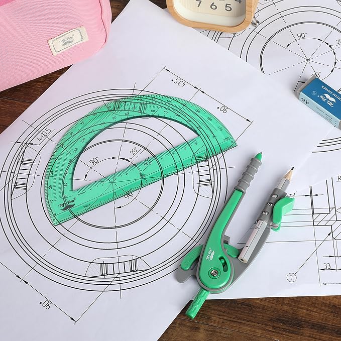Mr. Pen- Geometry Compass and Protractor Set, 6 Inch Compass | 6 Inch Protractor, Drawing Tool for School, Clear Plastic, Easy Grip, Precision Design for Math, Art, Drafting, Architecture
