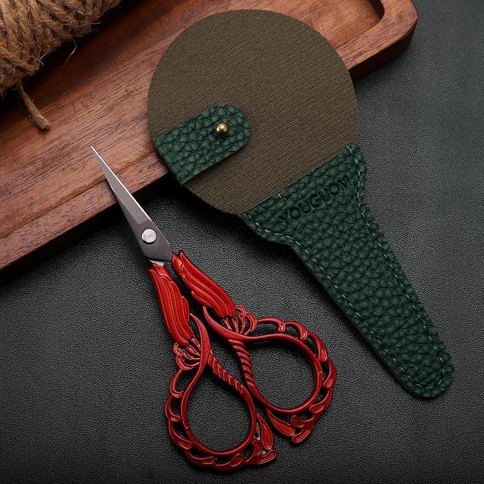 YOUGUOM Small Sewing Scissors, Little Embroidery Shears with Cover | 4.3in, Red, Sharp, Precision, DIY Tools, for Craft, Needlework, Cross Stitch, Paper, Thread Cutting, Left/Right Handed