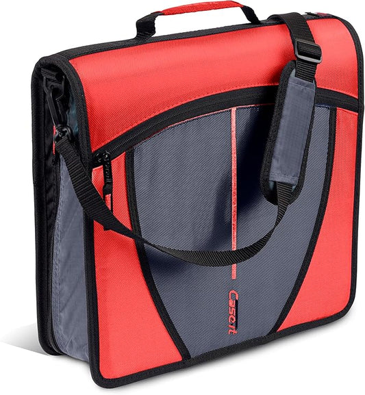 Case-it Mighty Zip Tab School Zipper Binder | 3-Inch O-Rings, 600-Sheet Capacity, 5-Subject Expanding File Folder, Multiple Pockets & Storage Organizer, Shoulder Strap | D-146 Coral