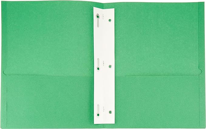 Amazon Basics Twin Pocket File Folders with Fasteners, Letter Size, Business Card Slot, Assorted Colors, 50-Pack