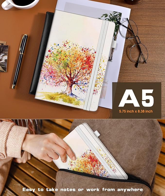 dilitego Lined Journal Notebook for Women Men, 256 Numbered Pages Hardcover Notebooks for Work, A5 Journaling Notebooks, College Ruled Journals for Writing Business School 5.75" x 8.38" Colorful Tree
