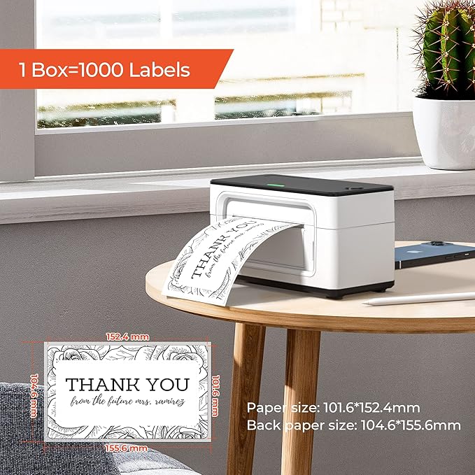MUNBYN 4x6 Inch Thermal Labels, 1000 Labels/2 Stacks(500 Pcs per Stack) | 4"x6" Fanfold Shipping Labels, No BPA and BPS, Print Clear and Sharp, Strong Adhesive, Compatible with Most Thermal Printers