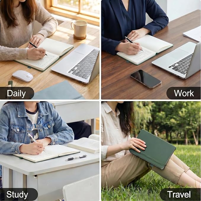 &And Per Se Dotted Journal – A5 Hardcover, Dot Grid Notebook for Planning & Journaling, 160 Pages 100gsm Paper, Stickers - 5.7”x8” (Dark Green)