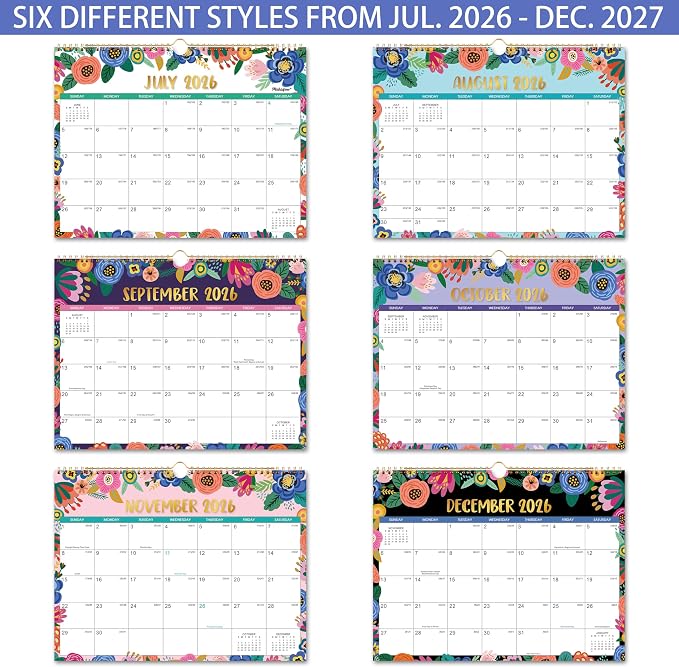 Wall Calendar 2026-2027 - Calendar 2026-2027, JUL. 2026 - Dec. 2027, 18 Monthly Wall Calendar, 15" x 11.5", Wall calendar with Twin-Wire Binding, Hanging Hook, Julian Dates, Thick Paper