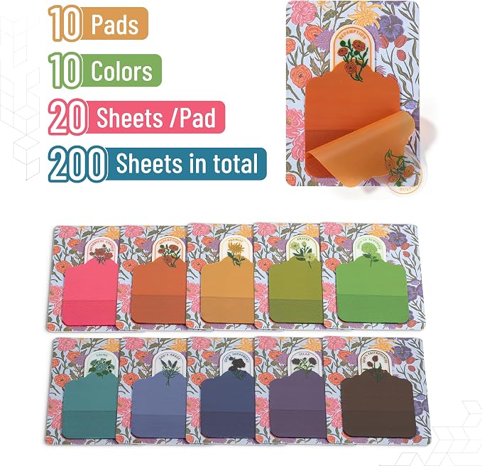 Mr. Pen- Plastic Transparent Bible Sticky Notes, 10 Pads, 200 Sheets | Botanical Design, Bible Journaling Supplies, Plastic Sticky Notes, Water Resistant, Easy Peel, Removable