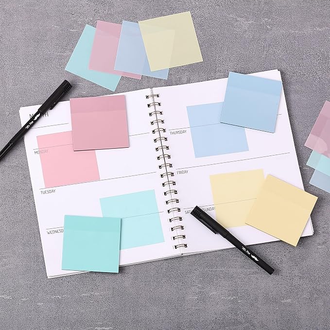 Mr. Pen- Transparent Sticky Notes, 3" x 3", 4 Pads, 200 Sheets | Morandi Colors, See Through Self-Adhesive Notes with Fineliner for Bible Journaling and Studying, Water-Resistant