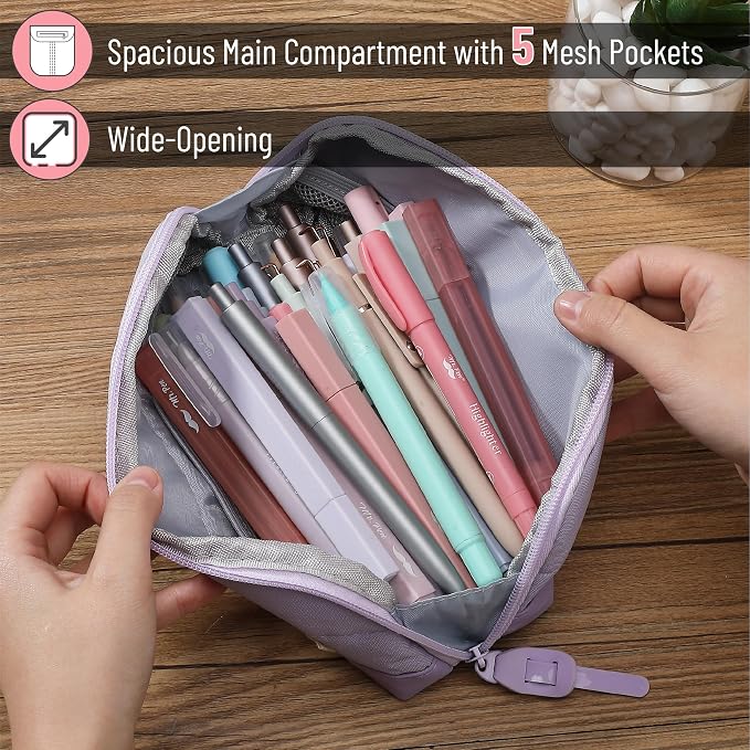 Mr. Pen- Wide-Opening Pencil Case, Triangle Design | Compact & Spacious Pencil Cases with 5 Mesh Pockets, Bag Pouch, Box Organizer for Students, School Supplies, Aesthetic Supply