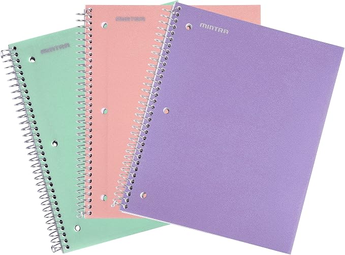 Mintra Office Durable Spiral Notebook - 2 Subject (College Ruled 3pk, Sage Green, Salmon, Lavender)