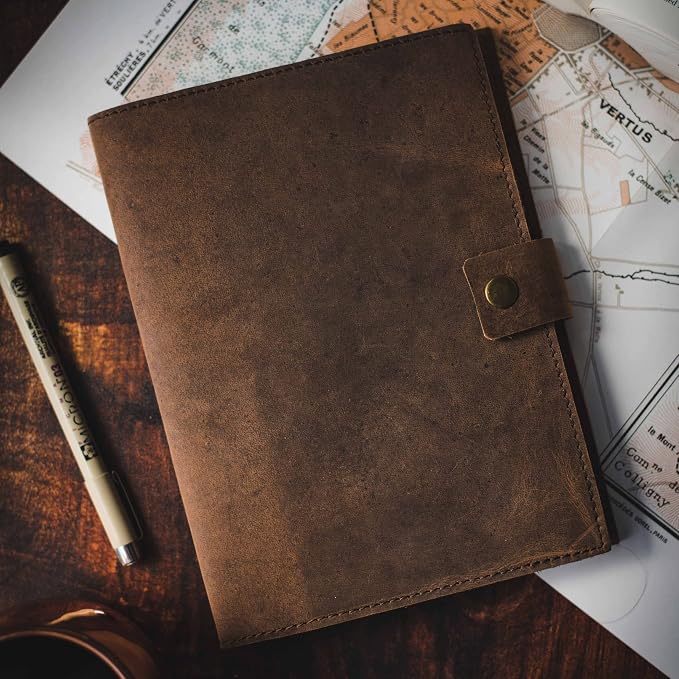Modest Goods Refillable Leather Journal | Premium Lined A5 Notebook Cover | 200 Ruled Writing Pages | Card Holder Slot | Leather Bound Journals for Men & Women, Best Gift Travel Diary, Cool Planner