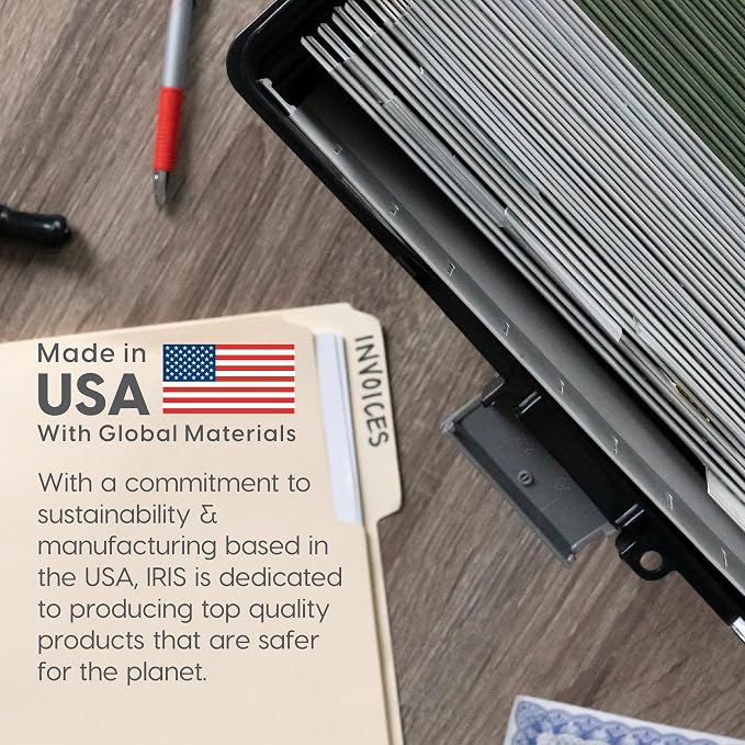 IRIS USA Slim Portable File Box Organizer with Lid, Letter Files, Black | Carry letter size files, folders and paperwork with a slim portable design and secure storage for everyday organization