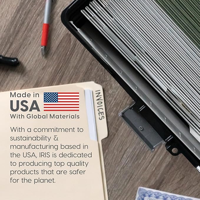IRIS USA File Box Organizer with Lid, Letter File, 4-Pack, Black | Carry letter size files, documents and paperwork with a portable handle and secure lid for organized storage on the go