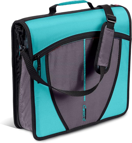 Case-it Mighty Zip Tab School Zipper Binder | 3-Inch O-Rings, 600-Sheet Capacity, 5-Subject Expanding File Folder, Multiple Pockets & Storage Organizer, Shoulder Strap | D-146 Spearmint