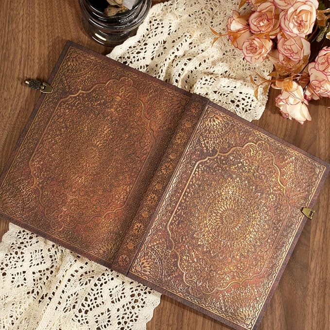 Retro 3D Red & Gold Foil Hardcover Journal - 192 Lined Pages, Inner Envelope Pocket - Writing Notebook & Travel Diary for Special Memories