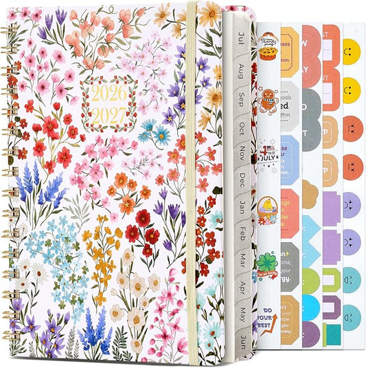 JoyCat Academic Planner 2026-2027, A5 Weekly & Monthly, Wildflowers | July 2026-June 2027 A5 planner combines weekly and monthly layouts, tabs, grid notes and sticker sheets.