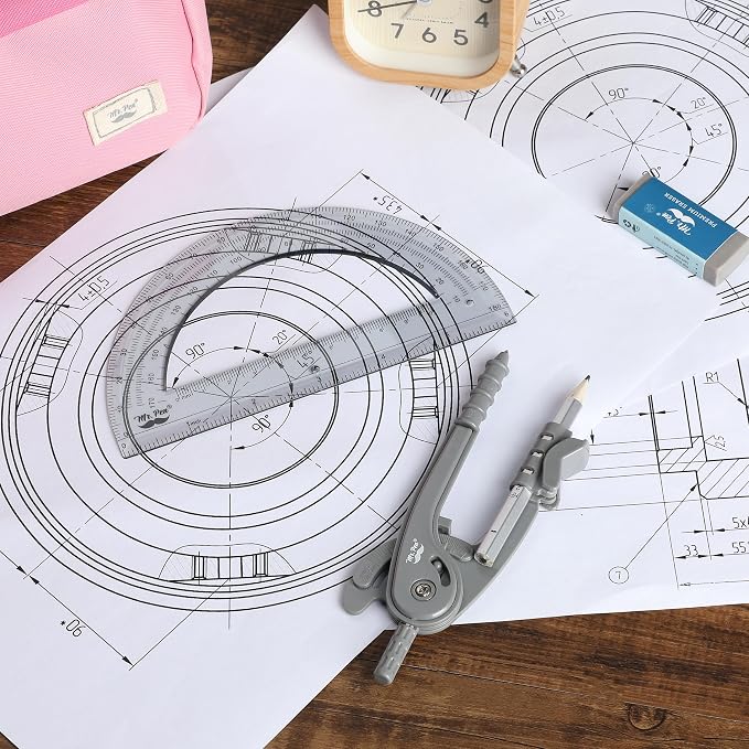 Mr. Pen- Geometry Compass and Protractor Set, 6 Inch Compass | 6 Inch Protractor, Drawing Tool for School, Clear Plastic, Easy Grip, Precision Design for Math, Art, Drafting, Architecture
