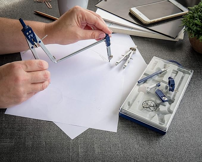 Drafting Compass for Geometry Set - Drawing Compass Geometry Set for Drafting, Math and Making Circles with Large Extension Beam for School, Drafting, Engineering and Architecture