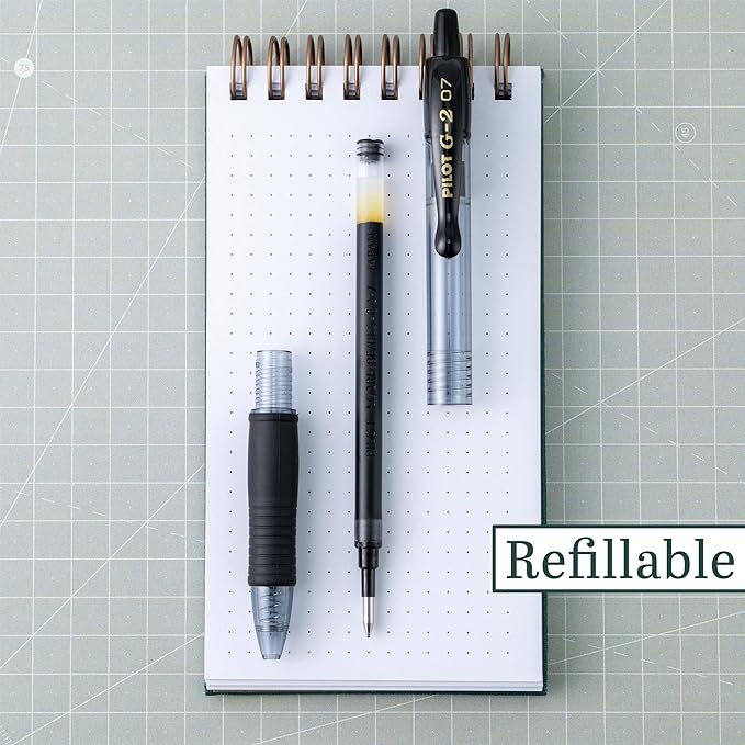 Pilot G2 Pens, Premium Refillable and Retractable Rolling Ball Gel Pens, Fine Point, 0.7mm, Black Ink, 5-Pack