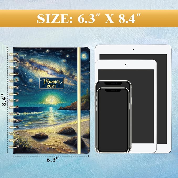 2027 Planner - JAN.2027 - DEC.2027, 8.4" x 6.3", 2027 Calendar Planner | Planner 2027, 2027 Planner Weekly and Monthly with Inspiring Quotes, Tabs, Pocket, Hardcover, Perfect for School Office Home
