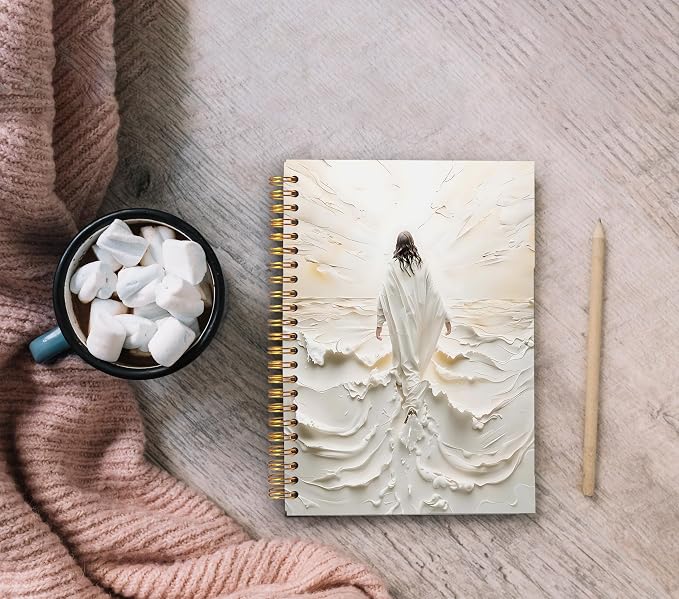 Ecezatik Jesus Christian Notebook Journal, Jesus Walking on Water Bible Notebook for Note Taking, Christian Faith Gifts, Religious Prayer Spiral Journal 5.5x8.3 Inch