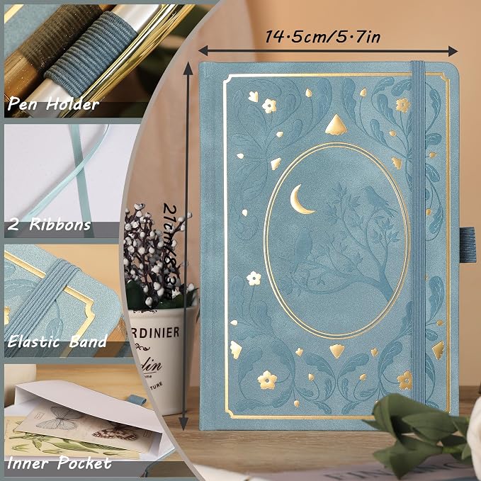 TIEFOSSI Dot Notebooks, A5 Hardcover Dot Journals for Writing Women, 160gsm Thick Paper, 190 Numbered Pages, for Planner Organization | 160gsm 190 Numbered Pages Diary, Aesthetic Leather Bird Pattern for Journaling Organization,Planning, Tracking & Ske...