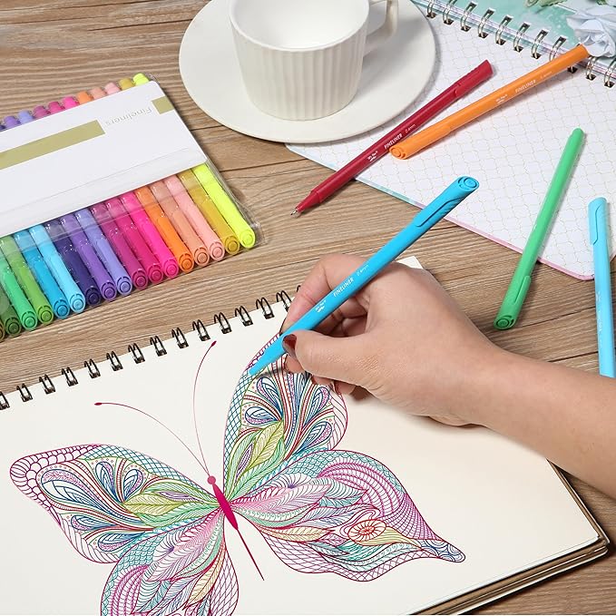 Mr. Pen- Colored Fineliner Pens, 24 Pack, 0.4mm Tip | Ergonomic Triangular Barrels, Smooth Writing Pens for Journaling, Note-Taking, Coloring, Sketching, Planning & Art Projects