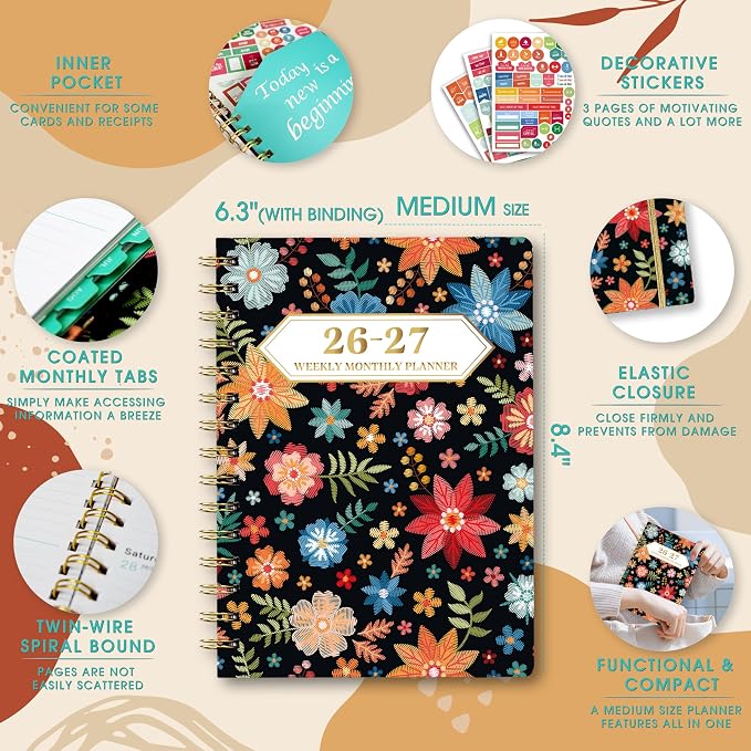Planner 2026-2027 Weekly and Monthly Calendar Planner Jul 2026-Jun 2027 | Academic Planner with Stickers,Tabs and Pocket,Teacher Student Planning book Ideal for Office School Supplies,6.3" x 8.5"