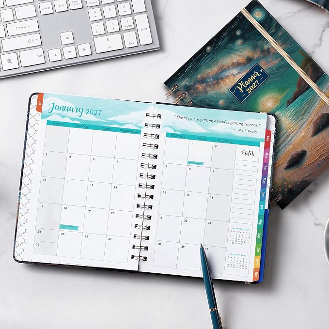 2027 Planner - JAN.2027 - DEC.2027, 8.4" x 6.3", 2027 Calendar Planner | Planner 2027, 2027 Planner Weekly and Monthly with Inspiring Quotes, Tabs, Pocket, Hardcover, Perfect for School Office Home