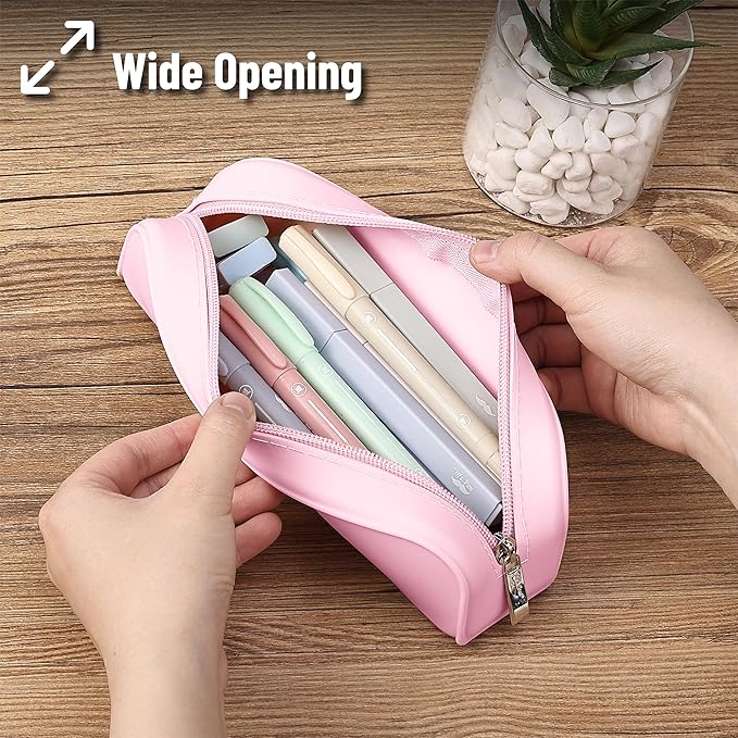Mr. Pen- Silicone Pencil Case, Light Pink Pencil Pouch, Pencil Case Small | Multifunctional Pouch for Stationery, Cosmetics and Electrical Goods Storage