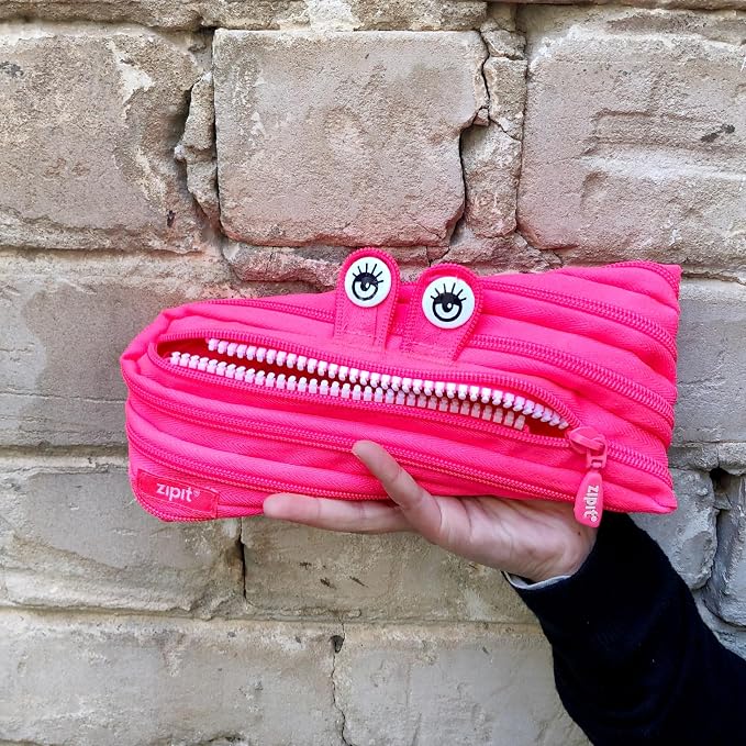 ZIPIT Monster Pencil Case for Girls, Cute Zipper Pouch for Kids Teens, Stationery Bag for School ,Pink