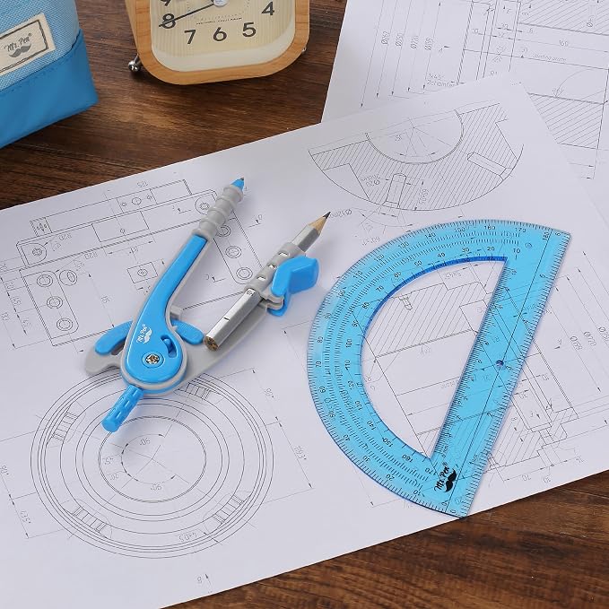 Mr. Pen- Geometry Compass and Protractor Set, 6 Inch Compass | 6 Inch Protractor, Drawing Tool for School, Clear Plastic, Easy Grip, Precision Design for Math, Art, Drafting, Architecture