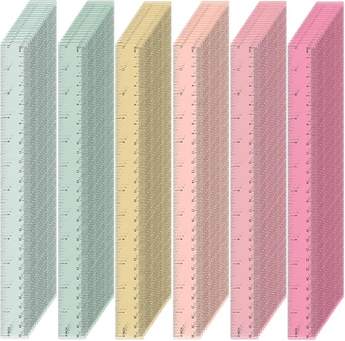 120 Pcs Clear Plastic Ruler Bulk 12'' Colorful Ruler for Classroom with Inch Centimeter for Teacher Student Back School Office Supplies Tool Operation Measuring Drawing(Vintage Colors)