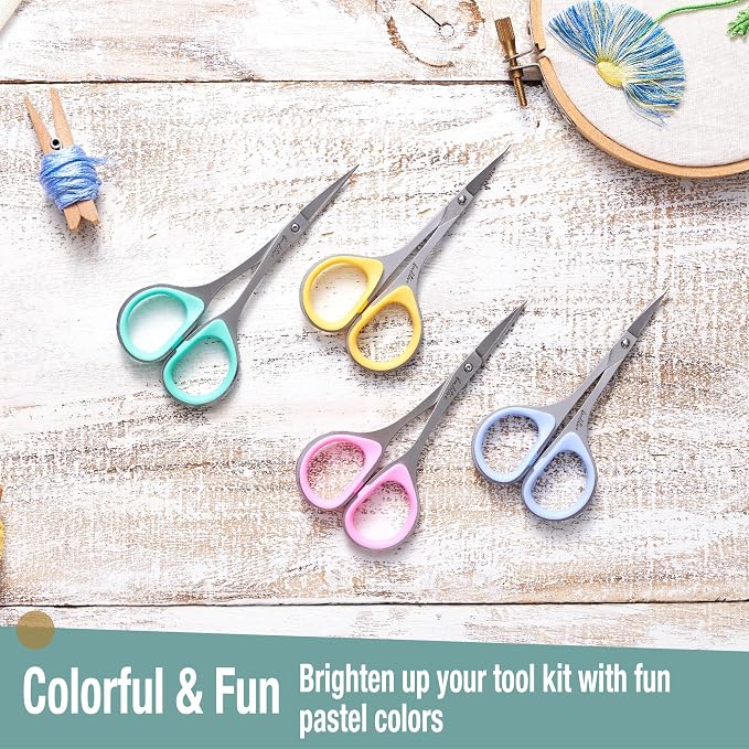 Beaditive Sewing and Embroidery Scissors Set (2 Pc.) Curved and Straight, Sharp, Stainless-Steel Design | Precision Tips, Ergonomic Rubber Handle Grip | Small, Compact DIY Use (1 Curved, 1 Straight)