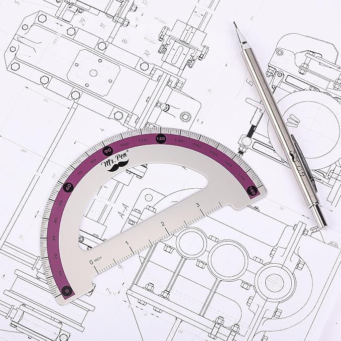 Mr. Pen- Metal Geometry Kit, 4 Pack, 45° & 30°/60° Set Squares | 6" Protractor & 12" Ruler, Durable Metal Drafting Tools for Technical Drawing, Math, Engineering & Architecture