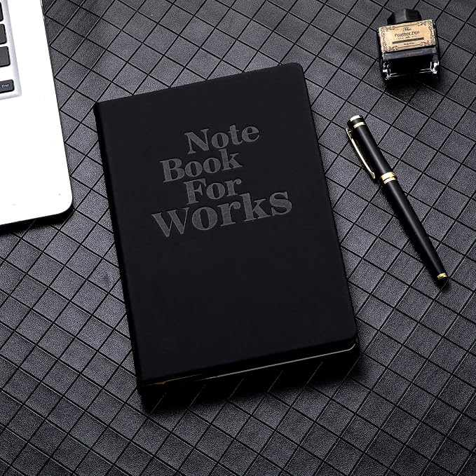 MINICAGIE Lined Journal Notebook for Men and Women, 256 Pages Black Journals for Writing, Hardcover A5 Journaling Notebooks Daily Work Travel Office Journal 5.7'' X 8.5'' Black Gold