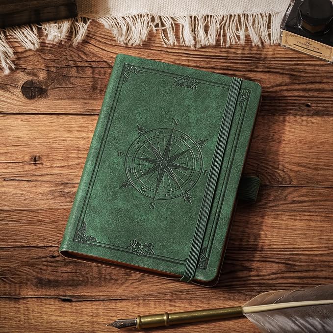 AHGXG Small Lined Pocket Notebook, 256 Numbered Pages, B6 (4.1'' X 5.7'') | College Ruled Mini Journal, Vintage Leather Softcover, 80gsm Paper, for Men Women Work Office School (Dark green)
