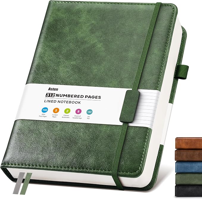 Lined Hardcover Leather Journal Notebook: A4 Journal for Women Men, Green | 312 Numbered Pages & Content, 100GSM Thick Paper, College Ruled Journals Note Book for Business Work Writing Diary