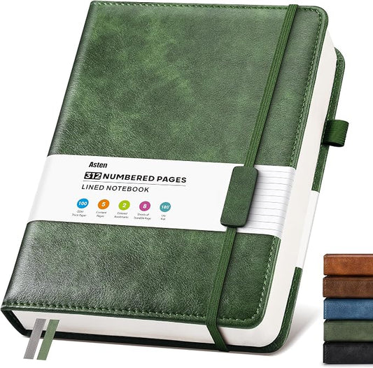 Lined Hardcover Leather Journal Notebook: A4 Journal for Women Men, Green | 312 Numbered Pages & Content, 100GSM Thick Paper, College Ruled Journals Note Book for Business Work Writing Diary