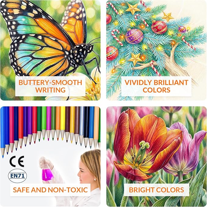 FUNLAVIE 24 Mechanical Colored Pencils with 24 Lead Refills, 48 Pcs Total, 2.6mm Oil-Based Soft Core Drawing Pencils for Adult Coloring Books, Vivid Brilliant Color for Art & Sketching, with Sharpener