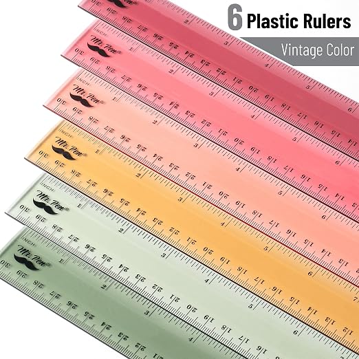 Mr. Pen- Ruler, 12 inch Ruler, 6 Pack, Vintage Colors, Clear Rulers 12 Inch | Rulers