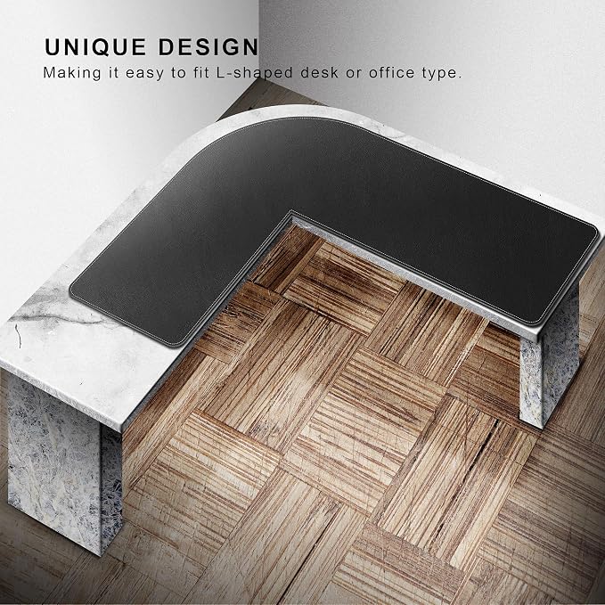 Chihein L-Shaped Desk Pad, Corner Desk Mat (45.3”+ 57.1”) x 15.7”, Computer Office Mouse pad Writing Table Pad for Home Office - Black/Gray