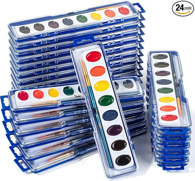 Mr. Pen- Washable Watercolors, 24 Pack, 8 Colors with Paint Brush | Bulk Watercolor Paint Set, Water Color Painting Kids, Watercolors for Kids and Adults