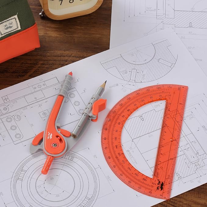 Mr. Pen- Geometry Compass and Protractor Set, 6 Inch Compass | 6 Inch Protractor, Drawing Tool for School, Clear Plastic, Easy Grip, Precision Design for Math, Art, Drafting, Architecture