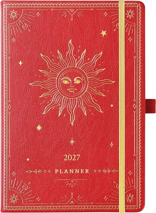 2027 Planner - 2027 Weekly Monthly Planner, January 2027 - December 2027, 5.75" x 8.25", Faux Leather Planner 2027 with Back Pocket & 40 Notes Pages - Red