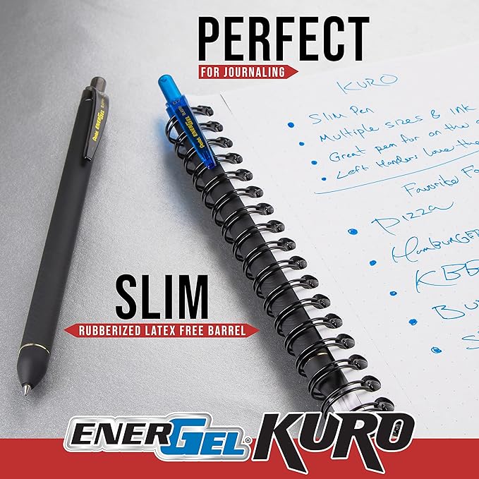 Pentel EnerGel Kuro Liquid Gel Pen, (0.7mm) Medium line, Black Ink, 5 Pack